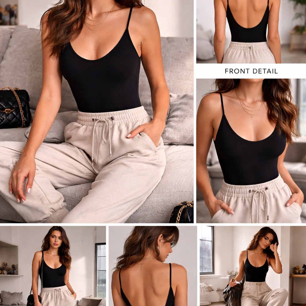 2/$30 Free People Movement Bodysuit Sz S Black scoop-neck Spaghetti Straps Thong